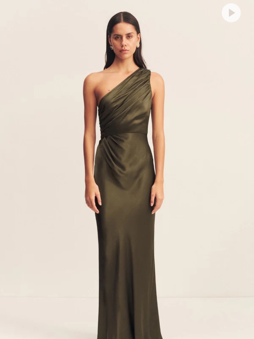 Shona Joy One-Shoulder Olive Gown